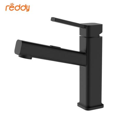 China Matte Black Square Faucets Single Lever Pull Down Thermostatic Shower Head Deck Mount Basin Mixer Tap Bathroom Toilet Sink Faucet Zinc Alloy for sale