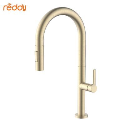 China Modern Thermostatic Faucets Reddy OEM Spring Kitchen Sink Faucet Brushed Gold Color Round Pull Out Kitchen Sink Main Mixer Taps for sale