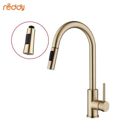 China Thermostatic Faucets Luxury Gold Brushed Black Deck Mounted Pull Out Hot And Cold Water Single Handle Single Hole Anti Splash Kitchen Sink Faucet for sale