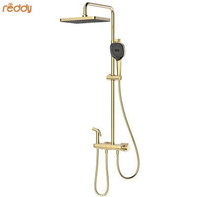 China With Modern Slide Bar In The Shower Wall Mounted Brass Mixer Multifunctional Thermostatic Hot Water Shower Set For Bathroom for sale