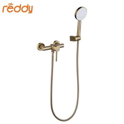 China With Sliding Bar Reddy Branded Luxury Brushed Gold Thermostatic Bathroom Shower Set Rain Shower Mixer With Hand Shower for sale