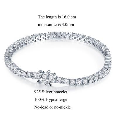 China New Trendy D VVS Moissanite Jewelry Tennis Bracelets 925 Sliver Women White 3.0mm Bracelet For Romantic Engagement&Party Gifts for sale