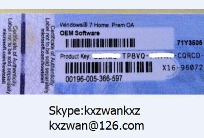 China Windows win 7 Home premium prem pro oem COA sticker FPP coa Label key for sale