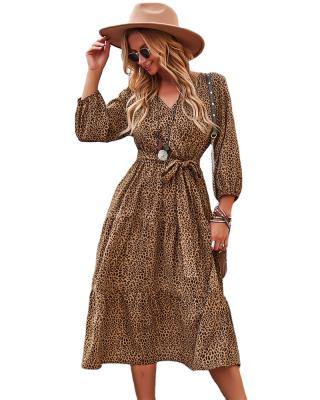 China 2021 breathable autumn and winter fashion women's dresses high waist slimming floral long sleeve dress for sale