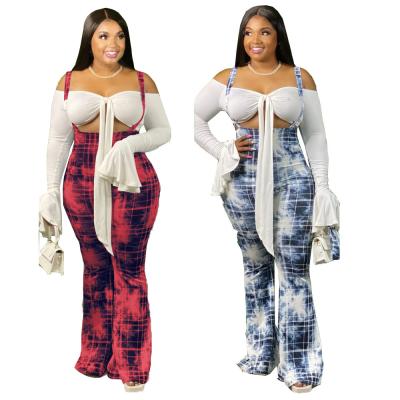 China Fashion Anti Static Plus Size Pants Printed Suspenders Bell Bottom Pants Plus Pants for sale