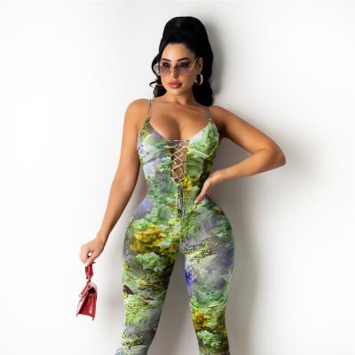 China Thin Cut Polyester Temperament Strap Overalls / Cotton Color Printing Overalls for sale