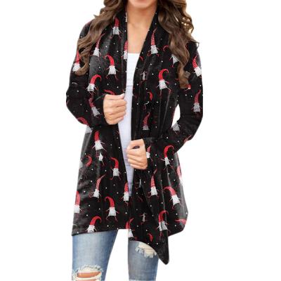 China Arrival 2021new Breathable Plus Size T-shirt Women's Casual Christmas Print Wrap Cardigan Long for sale