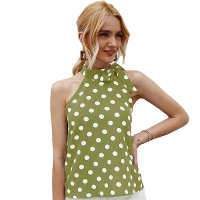 China Breathable Women Wear Casual Sleeveless Off The Shoulder Polka Dot T-Shirt for sale