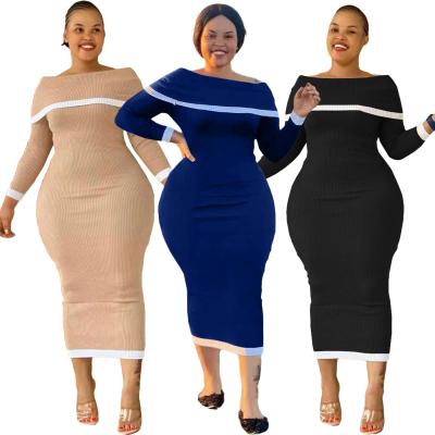 China Breathable Plus Size Dress Casual Fashion Off-the-Shoulder Long Sleeve Neckline Quilting Slim Women's Clothing Sweater Dress for sale