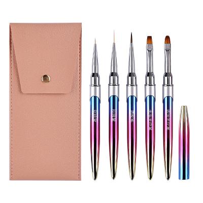 China Colorful NAIL Metal Handle with 3D Fiber Hair Sweep Nail Art Liner Brushes Flat and Filbert Brush Set for sale