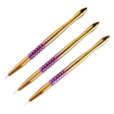 China NAIL 6/9/12mm Nylon Hair Nail Art Brush Set Electroplating Gradient Color Handle Pull Line Pen Set for sale