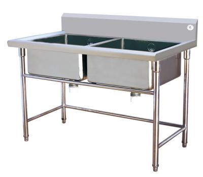 China Restaruant Stainless Steel Double Sink Bench With Splash Back And Under Shelf for sale