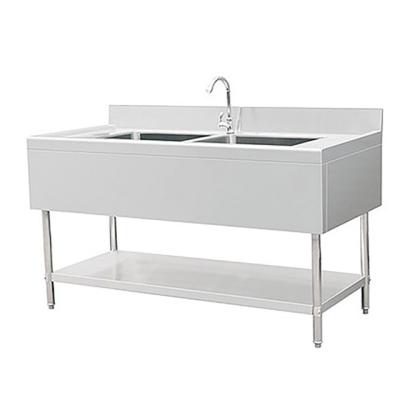 China Durable Commercial Kitchen Stainless Steel Sink Work Table With Splash And Under Shelf for sale