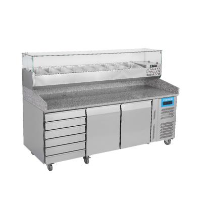 China High temperature vented style commercial kitchen 3 doors pizza prep table refrigerator for sale for sale