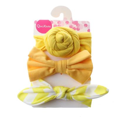 China Soft 3 Pieces/Set Of Hair Bands Baby Stretch Rabbit Ears Headband Baby Cotton Bow Headwear for sale