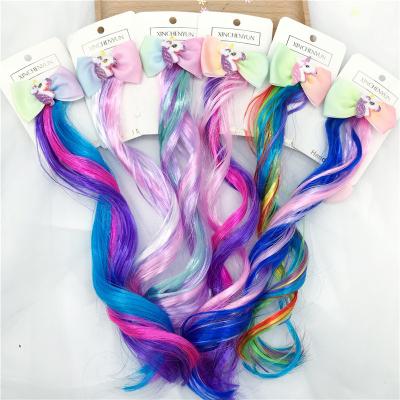 China Cute European and American fashion children's cartoon pony bow hairpin wig cap color wig piece for sale