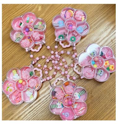 China Cute Cute Kids Girls Hair Accessories Plastic Heart Beads Child Jewelry Packaging Elastic Flower Box Set for sale