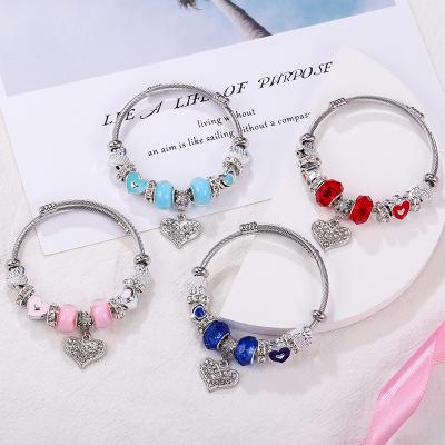 China Beautiful romantic heart charms bracelet for girls and boys wholesale price stainless steel bangle bracelet fashion jewelry for sale