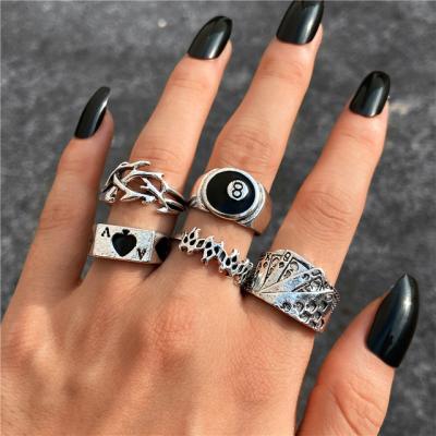 China Other Retro Silver Color Butterfly Heart Rings Set Vintage Flower Pattern Snake Rings Jewelry Party Accessories for sale