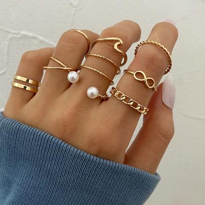 China Simple Punk Punk Cross Rings For Women Girls Bead Heart Twist Ring Set 2022Trend Jewelry for sale