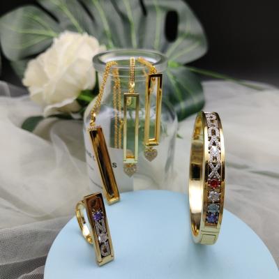 China CLASSIC 18k Gold Plated Womens Jewelry Sets 2022Custom Slide Charm Wedding Gold Jewelry Sets for sale