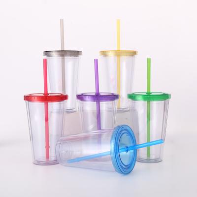 China American Clear Double Wall Plastic Tumbler With Lid And Straw for sale