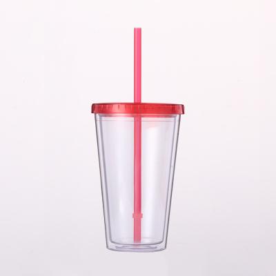 China Sustainable Eco Friendly Double Wall Plastic Reusable Custom Cups With Lid And Straw for sale