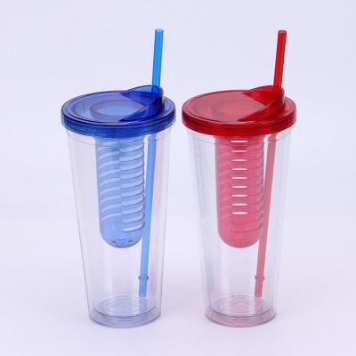 China 22oz Plastic Sustainable Double Wall Infuser Customizable Tumbler with Straw Infusion Mug for sale