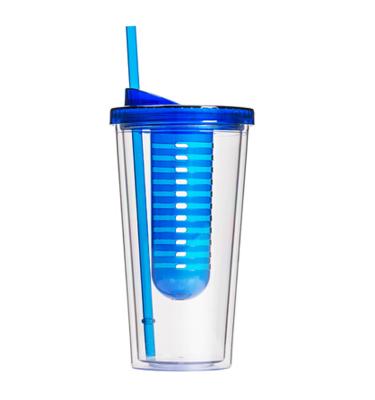 China 16oz Sustainable Reusable Double Wall Clear Plastic Insulated Fruit Infusion Tumbler Cups With Straw for sale