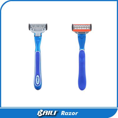 China Fashion design blue metal with rubber handle five blades maunal shaving razor for sale