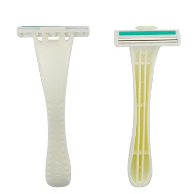 China Disposable twin blades plastic handle white blue handle razors for sale