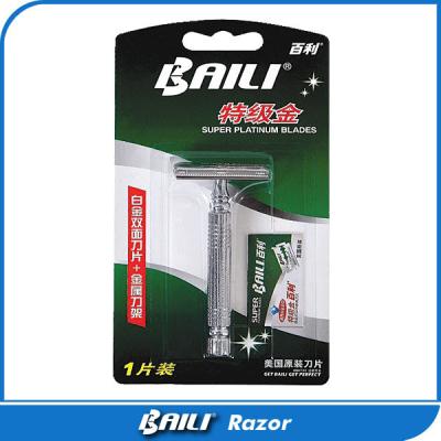 China Blister card packing double edge safety razor siliver handle single blade for sale