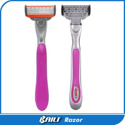 China Portable Nonslip pink handle ladies shaving razor with 5 blades shaving blade head for sale