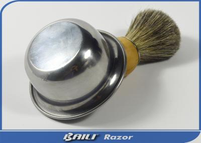 China Wooden Color Badger Shaving Brush And Metal Silver Color Bowl For Men Shaving for sale