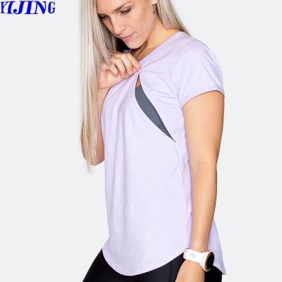 China Breathable Maternity Clothes Womens Nursing Tops For Breastfeeding T Shirts With Diagonal Invisible Twin Zips for sale