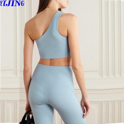 China Breathable Wholesale Custom Activewear Yoga Wear Fitness Yoga Wear One Shoulder Bra Top Yoga Set High Waisted Leggings Gym Set for sale