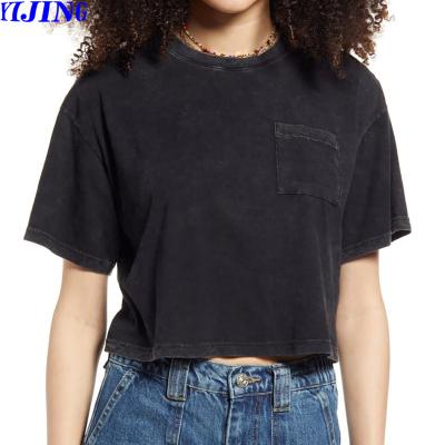 China Women's Casual Round Neck Summer Short Sleeve Short Sleeve Tee Compressed Washing Material Crop T-shirt Tops for sale