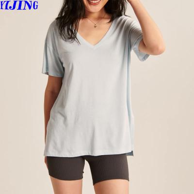 China Compressed hot sale custom material women's simple t-shirt solid color short sleeve long sleeve tees for sale