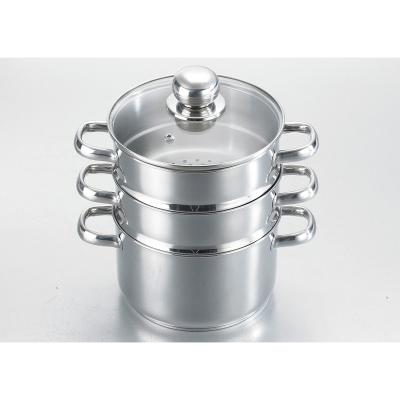 China Low Price High Efficiency Multi Layer Sustainable Cookware Stainless Steel Large Rice Steamer Pan Pot With Transparent Lid for sale