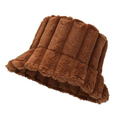 China Plush Fashion Style Faux Fur Hats Winter Bucket Hat Warm Fluffy Plush Fisherman Hats for sale