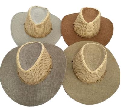 China Wholesale Fashion Image Factory Fashion Mesh Hat Color Matching Wide Brim Straw Hat Cowboy Hat for sale