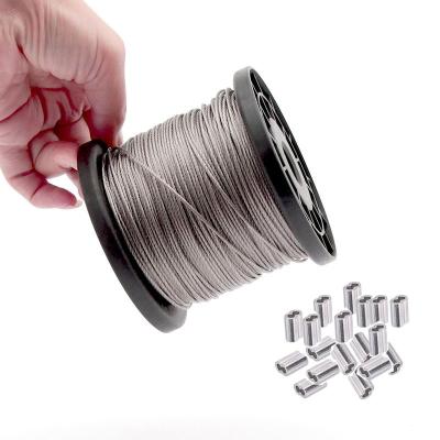 China Structural steel wire rope, 1/16, 304 stainless steel wire rope, 328 feet aircraft wire rope, 100 aluminum sleeve, 7x7 for sale