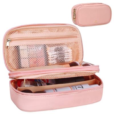 China Eco-friendly Cosmetic Bags And Case Women Girls Makeup Brushes Bag Small 2 Layers Portable Travel Cosmetic Bag for sale