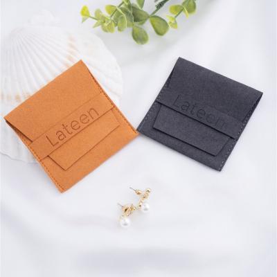 China Envelop Wholesale Emboss Logo Printing Earring Packaging Bag Mini Envelope Suede Microfiber Jewelry Pouch for sale