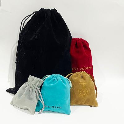 China Draswing Luxury velvet Semicircle round bottom drawstring pouch small packaging jewelry custom logo bag for sale