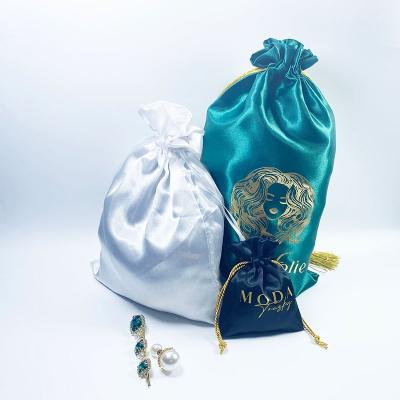 China Draswing Wholesale satin purple silk dust drawstring  wig  pouch bundle hair packaging bags with logo for sale