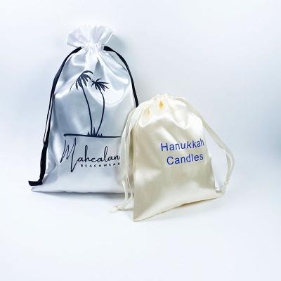 China Draswing Wholesale Custom logo Luxury  Satin jewelry  Bundle Dust Hair Extension wig drawstring bag silk gift candle pouch for sale