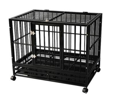 China Durable Black Or Silver Color Folding Tube Heavy Duty Square Dog Cage With Wheels for sale