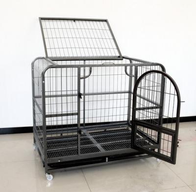 China Durable Black Or Silver Color Folding Tube Heavy Duty Square Dog Cage With Wheels for sale