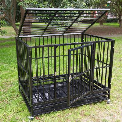 China Durable Folding Heavy Duty Wire Tube Dog Cage With Wheels For Large Dogs for sale